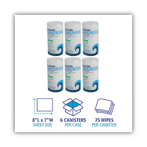 Boardwalk Disinfecting Wipes, 8 x 7, Fresh Scent, 75/Canister, 6 Canisters/Carton (BWK454W75)