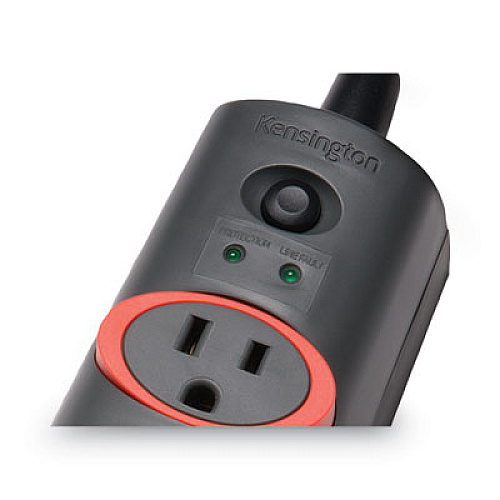 Kensington SmartSockets Color-Coded Strip Surge Protector, 6 AC Outlets, 6 ft Cord, 670 J, Gray (62146)