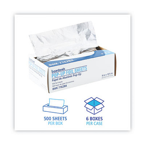 Boardwalk Standard Aluminum Foil Pop-Up Sheets, 63 Gauge, 9 x 10.75, 500/Box, 6 Boxes/Carton (7162)