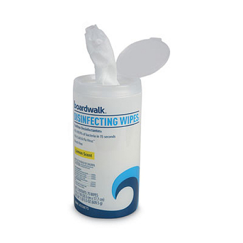 Boardwalk Disinfecting Wipes, 8 x 7, Lemon Scent, 75/Canister, 6 Canisters/Carton (BWK455W75)