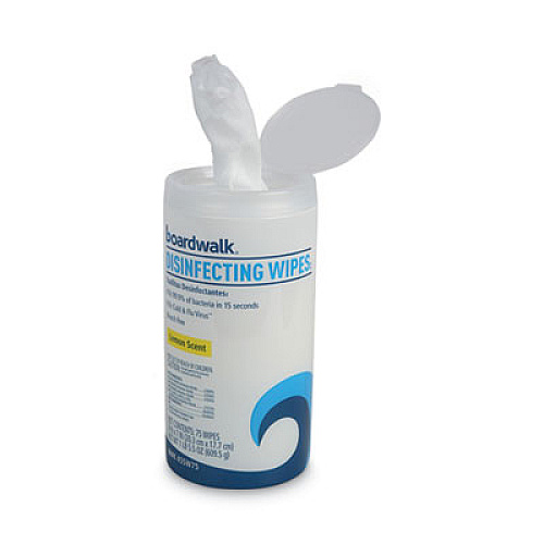 Boardwalk Disinfecting Wipes, 8 x 7, Lemon Scent, 75/Canister, 3 Canisters/Pack, 4/Pks/Ct (BWK455W753CT)