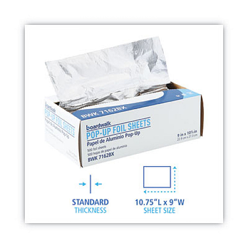 Boardwalk Standard Aluminum Foil Pop-Up Sheets, 63 Gauge, 9 x 10.75, 500/Box, 6 Boxes/Carton (7162)