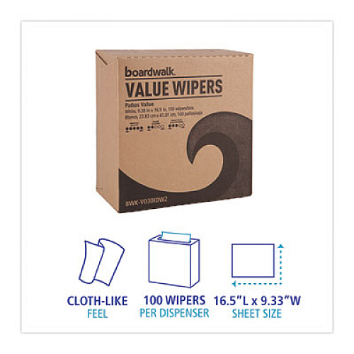 Boardwalk DRC Wipers, 9.33 x 16.5, White, 100 Dispenser Packs, 9 Dispenser Packs/Carton (V030IDW2)