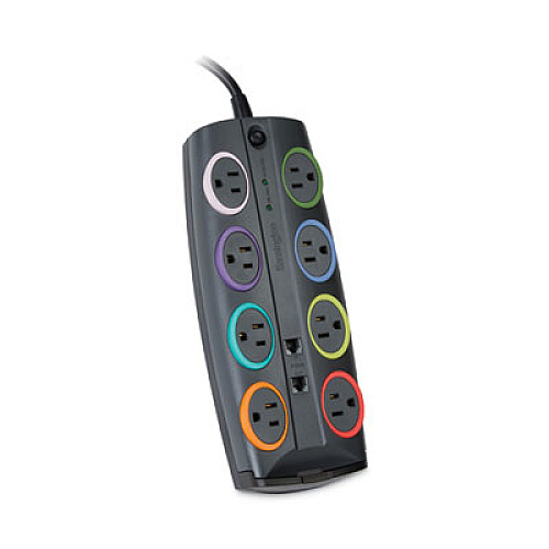 Kensington SmartSockets Premium Adapter Model Surge Protector, 8 AC Outlets, 8 ft Cord, 3,090 J, Dark Gray (62691)