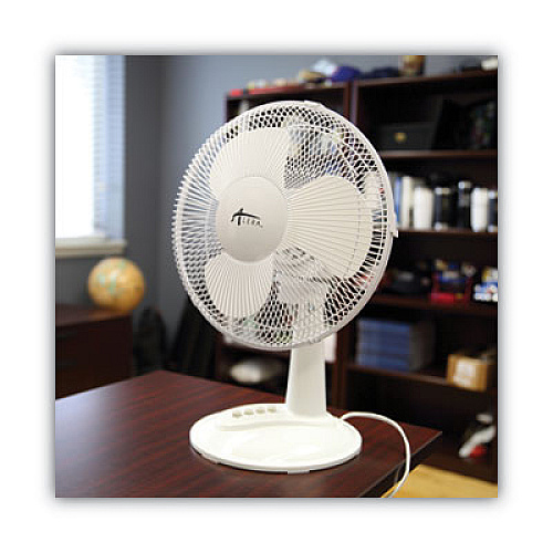 Alera 12" 3-Speed Oscillating Desk Fan, Plastic, White (FAN122W)