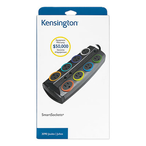 Kensington SmartSockets Premium Adapter Model Surge Protector, 8 AC Outlets, 8 ft Cord, 3,090 J, Dark Gray (62691)