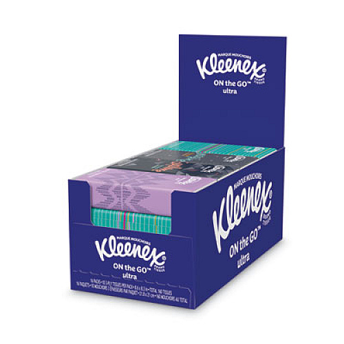 Kleenex On The Go Packs Facial Tissues, 3-Ply, White, 10 Sheets/Pack, 16 Packs/Box, 12 Boxes/Carton (11975)