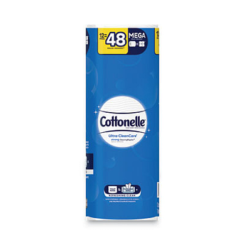 Cottonelle Ultra CleanCare Toilet Paper, Strong Tissue, Mega Rolls, Septic Safe, 1 Ply, White, 340 Sheets/Roll, 12 Rolls (47804)