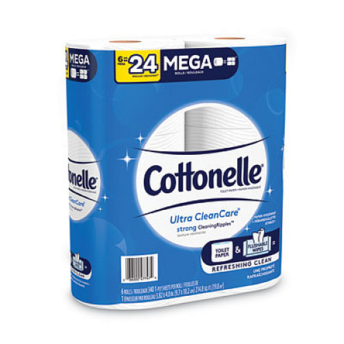 Cottonelle Ultra CleanCare Toilet Paper, Strong Tissue, Mega Rolls, Septic Safe, 1-Ply, White, 340 Sheets/Roll, 6 Rolls/Pack, 6 Packs/CT (47747)