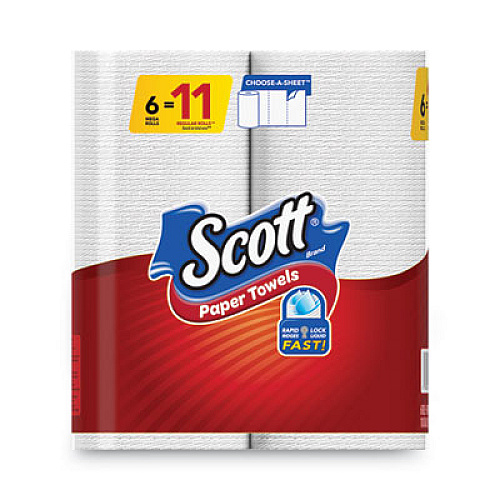 Scott Choose-a-Size Mega Kitchen Roll Paper Towels, 1-Ply, 102/Roll, 6 Rolls/Pack, 4 Packs/Carton (16447)