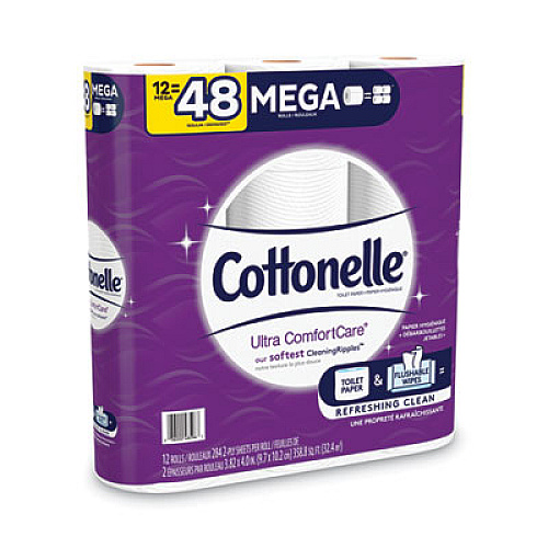 Cottonelle Ultra ComfortCare Toilet Paper, Soft Bath Tissue, Mega Rolls, Septic Safe, 2-Ply, White, 284 Sheets/Roll, 12 Rolls/Pack (48596)