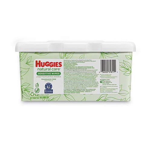 Huggies Natural Care Baby Wipes, Unscented, White, 64/Tub, 4 Tub/Carton (39301)