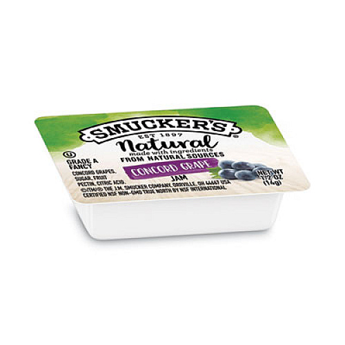 Smucker's Smuckers 1/2 Ounce Natural Jam, 0.5 oz Container, Grape; Strawberry, 200/Carton (2994)