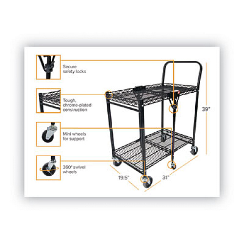 Bostitch Stowaway Folding Carts, 2 Shelves, 29.63w x 37.25d x 18h, Black, 250 lb Capacity (BSACSMBLK)