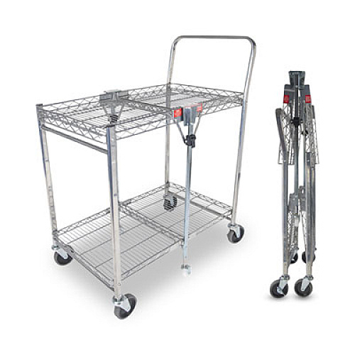 Bostitch Stowaway Folding Carts, 2 Shelves, 29.63w x 37.25d x 18h, Chrome, 250 lb Capacity (BSACSMCR)