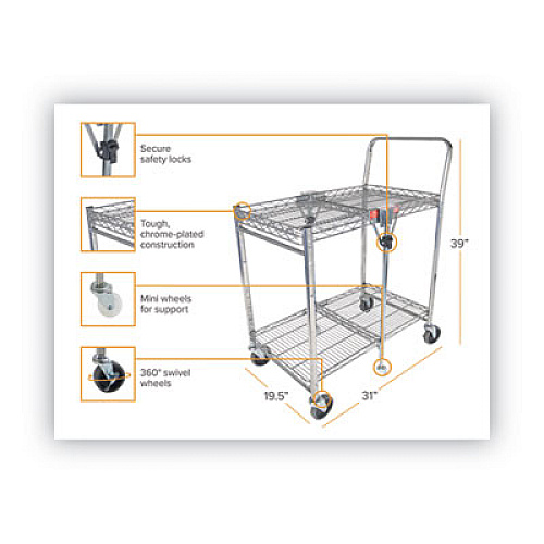 Bostitch Stowaway Folding Carts, 2 Shelves, 29.63w x 37.25d x 18h, Chrome, 250 lb Capacity (BSACSMCR)