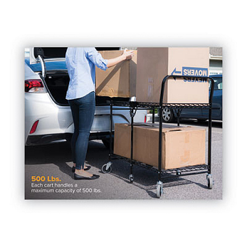 Bostitch Stowaway Folding Carts, 2 Shelves, 35w x 37.25d x 22h, Black, 250 lb Capacity (BSACLGBLK)