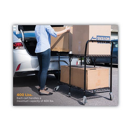 Bostitch Stowaway Folding Carts, 2 Shelves, 29.63w x 37.25d x 18h, Black, 250 lb Capacity (BSACSMBLK)
