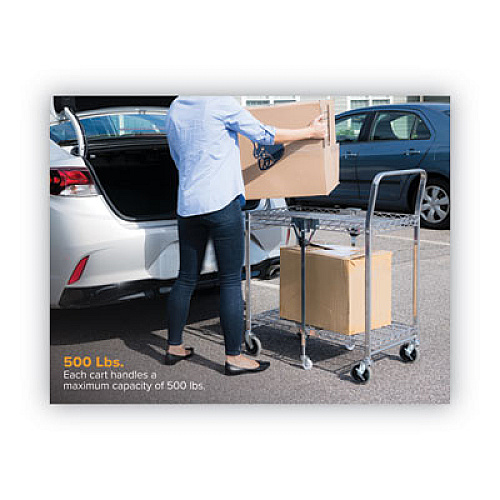 Bostitch Stowaway Folding Carts, 2 Shelves, 35w x 37.25d x 22h, Chrome, 250 lb Capacity (BSACLGCR)