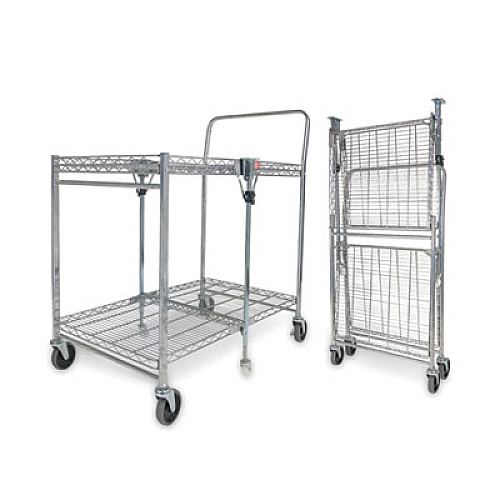 Bostitch Stowaway Folding Carts, 2 Shelves, 35w x 37.25d x 22h, Chrome, 250 lb Capacity (BSACLGCR)