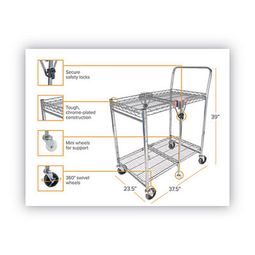 Bostitch Stowaway Folding Carts, 2 Shelves, 35w x 37.25d x 22h, Chrome, 250 lb Capacity (BSACLGCR)