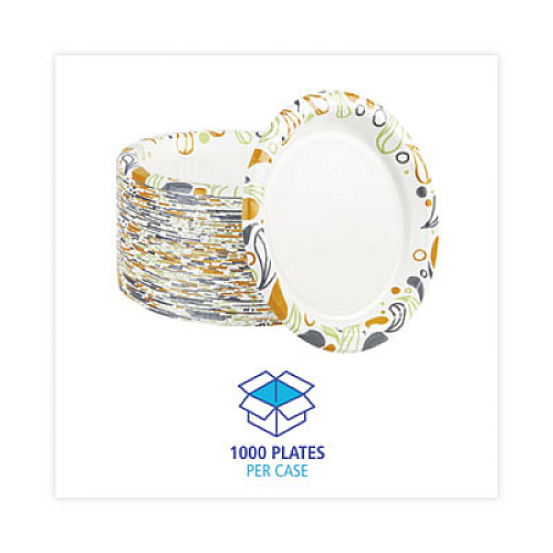 Boardwalk Deerfield Printed Paper Plates, 9" dia, Coated/Soak Proof, White/Yellow/Green/Purple, 125/Pack, 8 Packs/Carton (DEER9PLT)