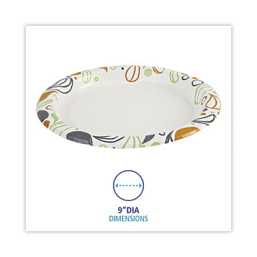 Boardwalk Deerfield Printed Paper Plates, 9" dia, Coated/Soak Proof, White/Yellow/Green/Purple, 125/Pack, 8 Packs/Carton (DEER9PLT)