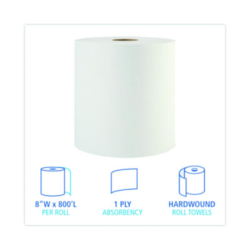 Boardwalk Hardwound Paper Towels, 1-Ply, 8" x 800 ft, White, 6 Rolls/Carton (6254B)