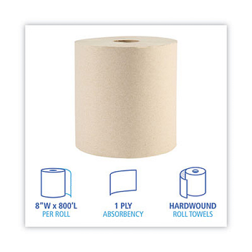Boardwalk Green Xtra Roll Towels, 1-Ply, 8" x 800 ft, Natural, 6 Rolls/Carton (32GREEN)