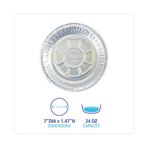Boardwalk Round Aluminum To-Go Containers, 250 Gauge, 24 oz, 7" Diameter x 1.47" h, Silver, 500/Carton (ROUND7)