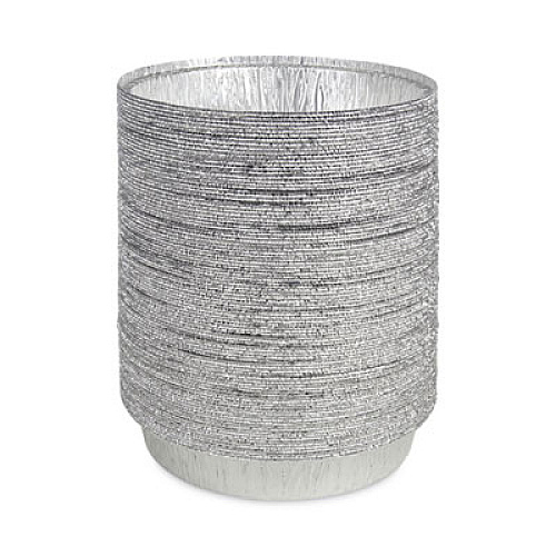 Boardwalk Round Aluminum To-Go Containers, 300 Gauge, 48 oz, 9" Diameter x 1.66" h, Silver, 500/Carton (ROUND9)
