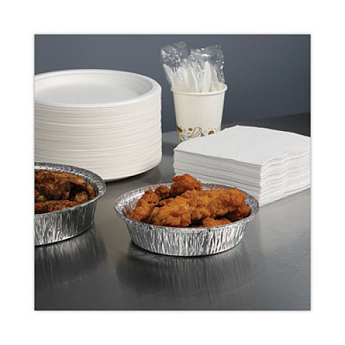 Boardwalk Round Aluminum To-Go Containers, 250 Gauge, 24 oz, 7" Diameter x 1.47" h, Silver, 500/Carton (ROUND7)