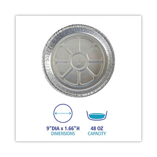 Boardwalk Round Aluminum To-Go Containers, 300 Gauge, 48 oz, 9" Diameter x 1.66" h, Silver, 500/Carton (ROUND9)