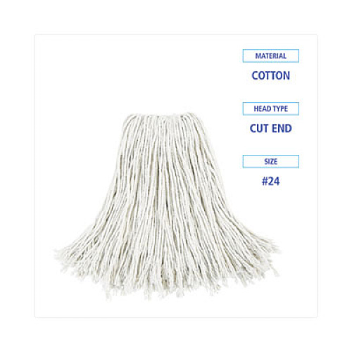 Boardwalk Cut-End Wet Mop Head, Cotton, #24, White 12/Carton (2024CCT)