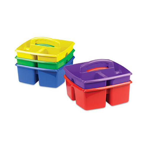 Storex Small Art Caddies, 3 Sections, 9.25" x 9.25" x 5.25", Assorted Colors, 5/Pack (00941U06C)