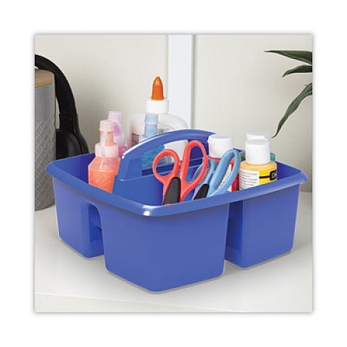 Storex Small Art Caddies, 3 Sections, 9.25" x 9.25" x 5.25", Assorted Colors, 5/Pack (00941U06C)