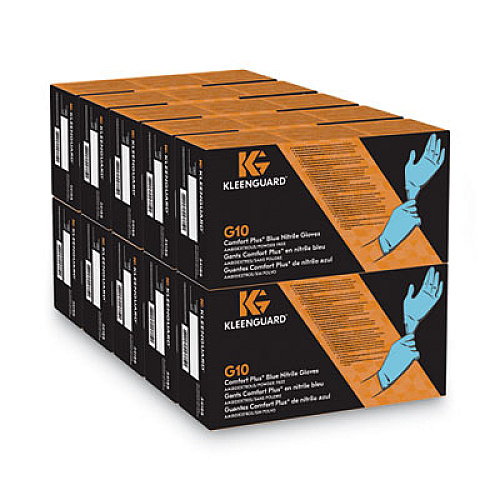 KleenGuard G10 Comfort Plus Blue Nitrile Gloves, Powder-Free, Large, 4 mil Thick, 9.5" Long, Light Blue, 100/Box (54188)