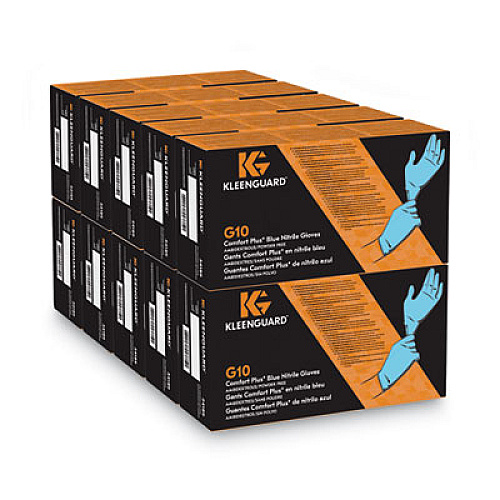KleenGuard G10 Comfort Plus Blue Nitrile Gloves, Powder-Free, X-Large, 4 mil Thick, 9.5" Long, Light Blue, 100/Box (54189)