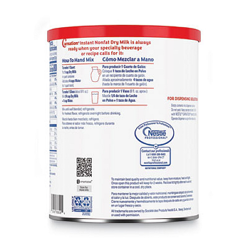 Carnation Instant Nonfat Dry Milk, Unsweetened, 22.75 oz Canister, 4/Carton (22928CT)