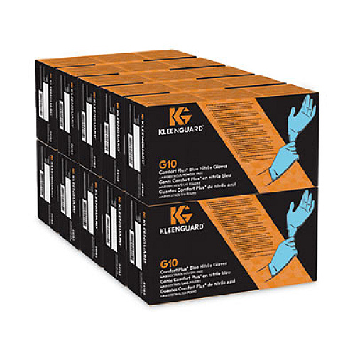 KleenGuard G10 Comfort Plus Blue Nitrile Gloves, Powder-Free, X-Small, 4 mil Thick, 9.5" Long, Light Blue, 100/Box, 10 Boxes/Carton (54185)