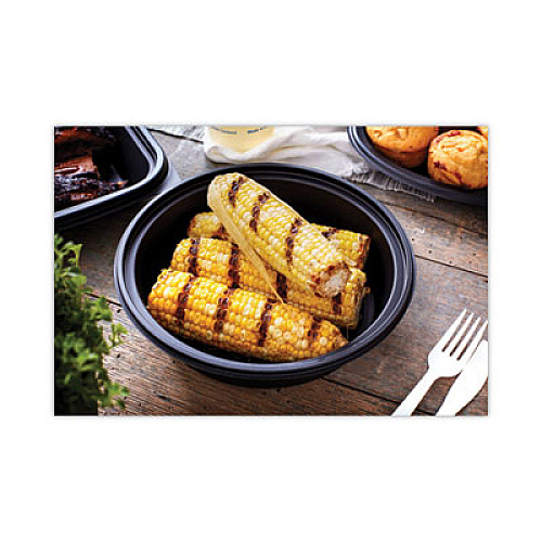 Pactiv Evergreen EarthChoice MealMaster Container with Lid, 32 oz, 8" Diameter x 2.12" h, Black/Clear, Plastic, 250/Carton (0CN8083200BL)