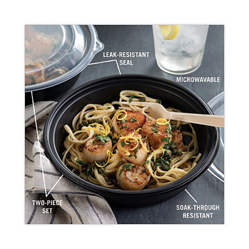 Pactiv Evergreen EarthChoice MealMaster Container with Lid, 32 oz, 8" Diameter x 2.12" h, Black/Clear, Plastic, 250/Carton (0CN8083200BL)