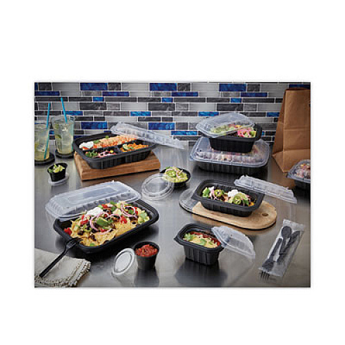 Pactiv Evergreen EarthChoice Entree2Go Takeout Container, 3 Compartments, 48 oz, 11.8 x 8.8 x 2.1, Black, Plastic, 200/Carton (YCNB12X95203)