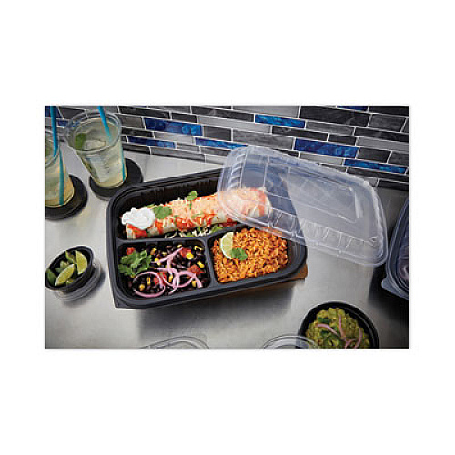 Pactiv Evergreen EarthChoice Entree2Go Takeout Container, 3 Compartments, 48 oz, 11.8 x 8.8 x 2.1, Black, Plastic, 200/Carton (YCNB12X95203)