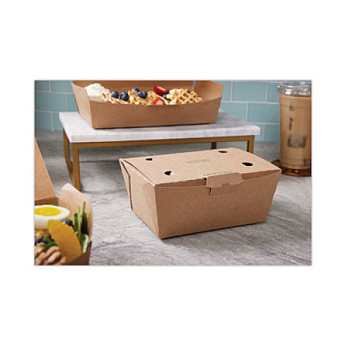 Pactiv Evergreen EarthChoice Tamper Evident OneBox Paper Box, 7.6 x 5.7 x 3.3, Brown, 160/Carton (NOB03KECTE)