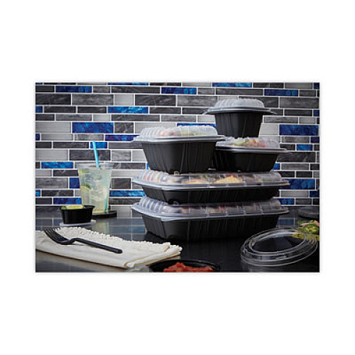 Pactiv Evergreen EarthChoice Entree2Go Takeout Container, 3 Compartments, 48 oz, 11.8 x 8.8 x 2.1, Black, Plastic, 200/Carton (YCNB12X95203)