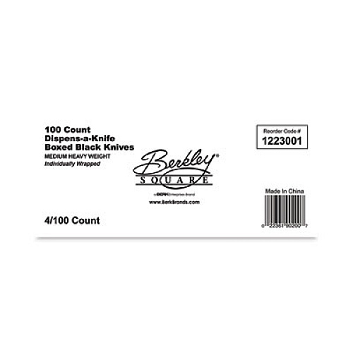 Berkley Square Dispens-a-Knife, Individually Wrapped, Mediumweight Knife, Plastic, Black, 100/Box (BEP90200)