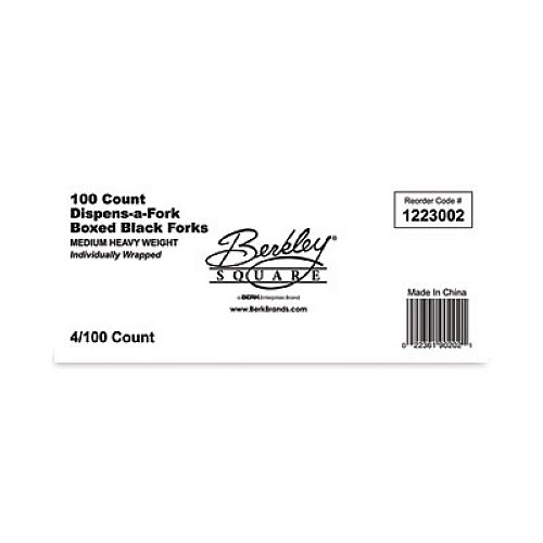 Berkley Square Dispens-a-Fork, Individually Wrapped, Mediumweight Fork, Plastic, Black, 100/Box (BEP90202)