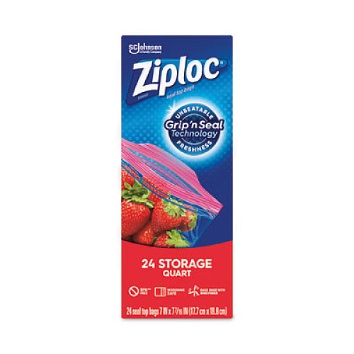 Ziploc Seal Top Bags, Quart, 7.44" x 7", Clear, 24/Box (383235)