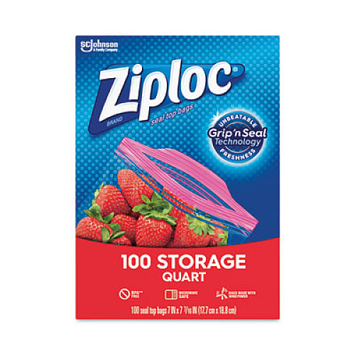 Ziploc Seal Top Bags, Quart, 7.44" x 7", Clear, 100/Box (316962)